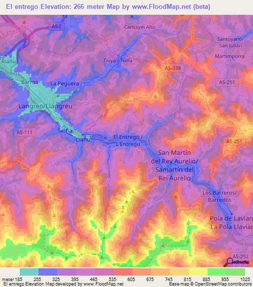 El entrego,Spain Elevation Map