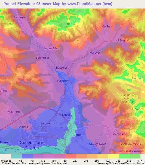 Putinei,Romania Elevation Map