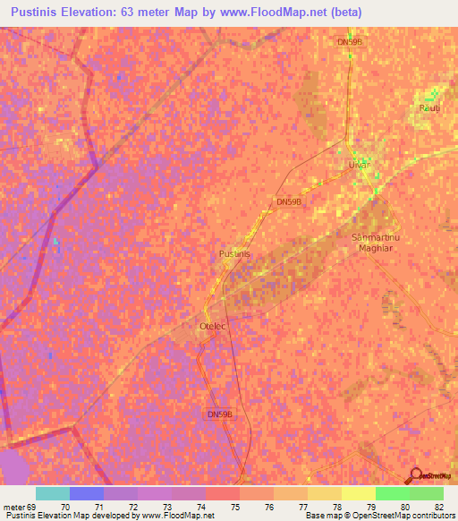 Pustinis,Romania Elevation Map