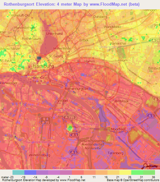 Rothenburgsort,Germany Elevation Map