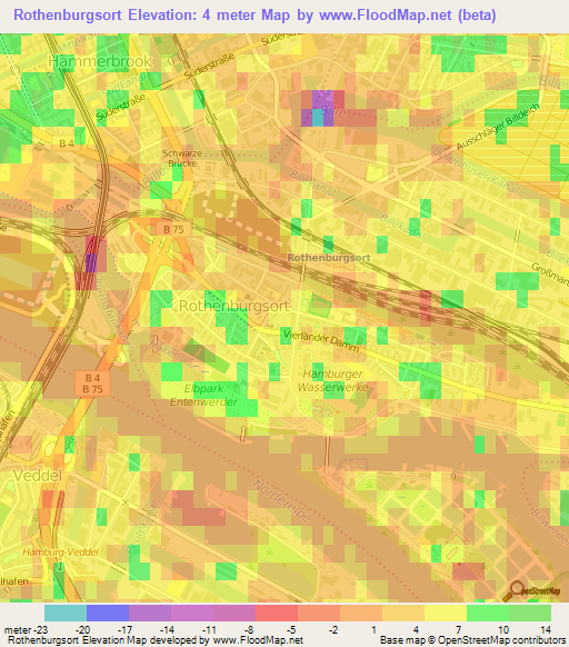 Rothenburgsort,Germany Elevation Map