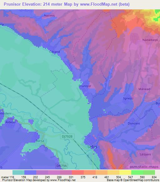 Prunisor,Romania Elevation Map