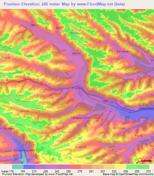 Prunisor,Romania Elevation Map