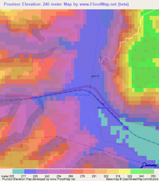 Prunisor,Romania Elevation Map