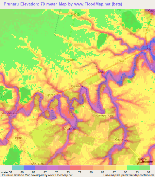 Prunaru,Romania Elevation Map