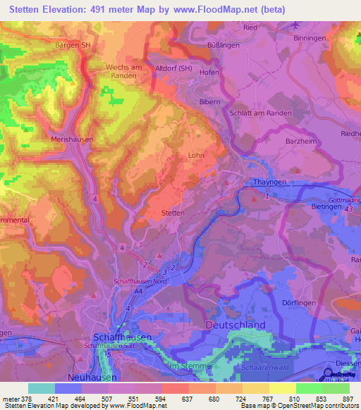 Stetten,Switzerland Elevation Map