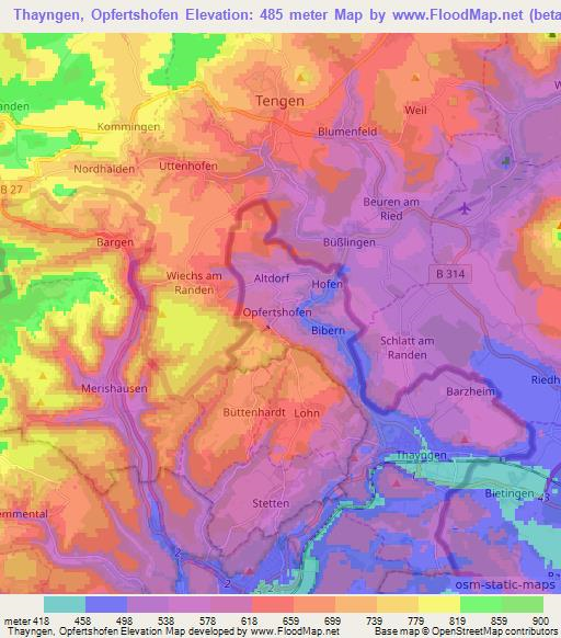 Thayngen, Opfertshofen,Switzerland Elevation Map