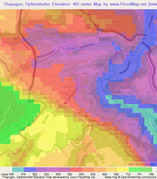 Thayngen, Opfertshofen,Switzerland Elevation Map