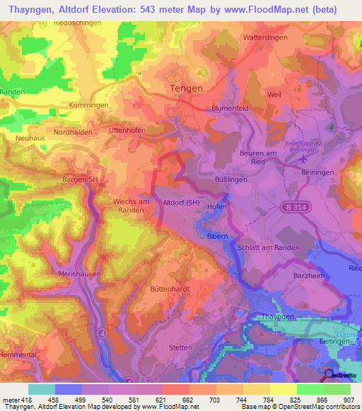 Thayngen, Altdorf,Switzerland Elevation Map