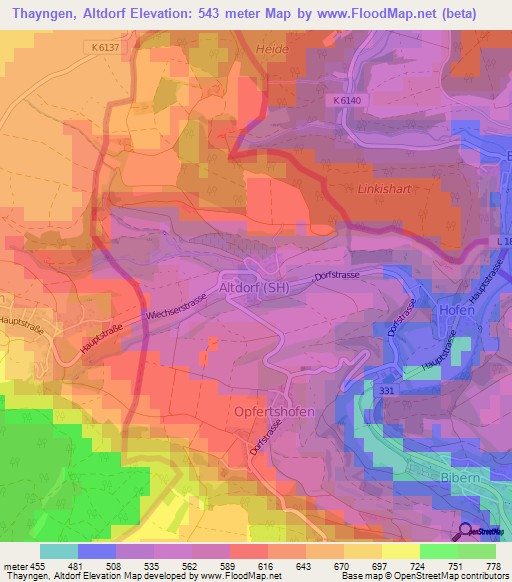 Thayngen, Altdorf,Switzerland Elevation Map