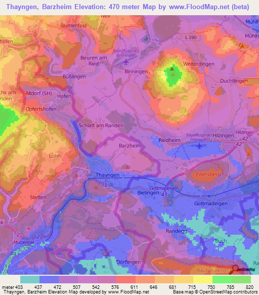 Thayngen, Barzheim,Switzerland Elevation Map