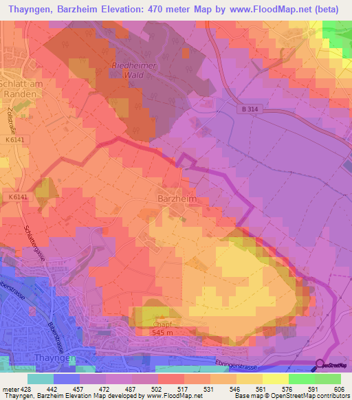 Thayngen, Barzheim,Switzerland Elevation Map