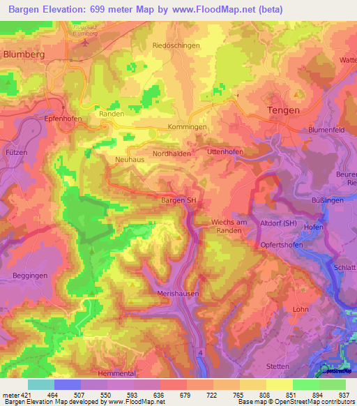 Bargen,Switzerland Elevation Map