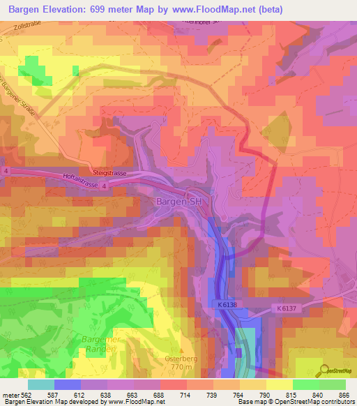 Bargen,Switzerland Elevation Map