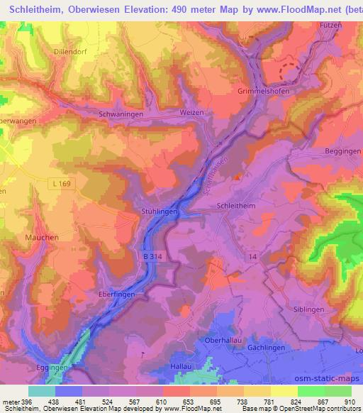 Schleitheim, Oberwiesen,Switzerland Elevation Map