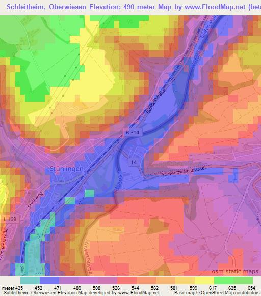 Schleitheim, Oberwiesen,Switzerland Elevation Map