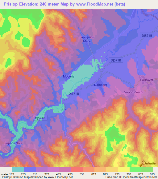 Prislop,Romania Elevation Map