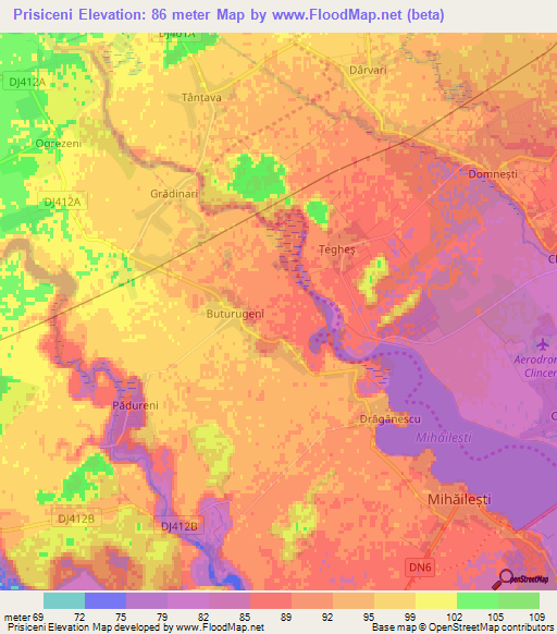 Prisiceni,Romania Elevation Map