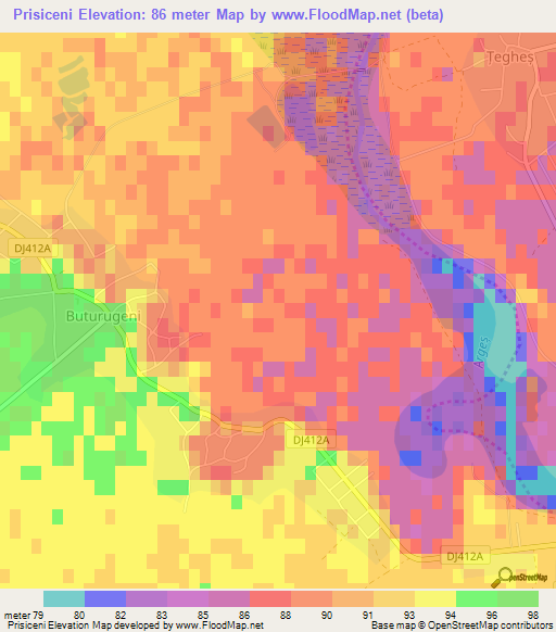 Prisiceni,Romania Elevation Map