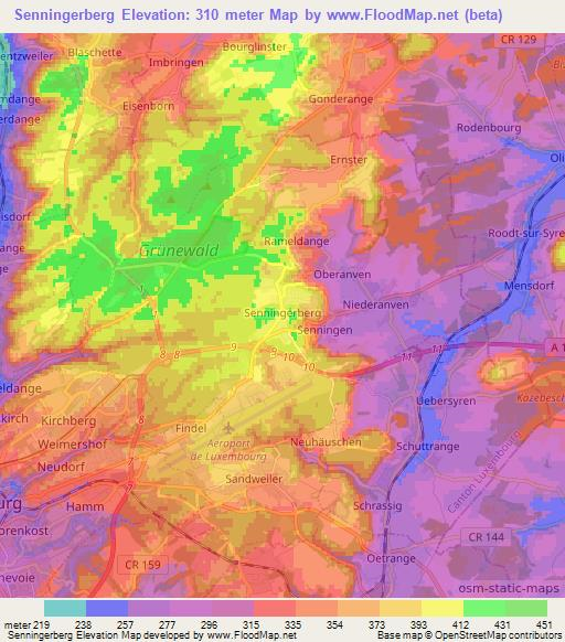 Senningerberg,Germany Elevation Map