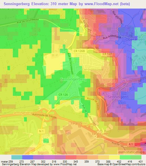 Senningerberg,Germany Elevation Map