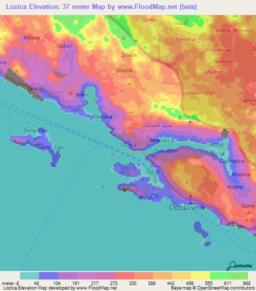 Lozica,Croatia Elevation Map