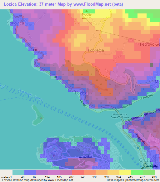 Lozica,Croatia Elevation Map