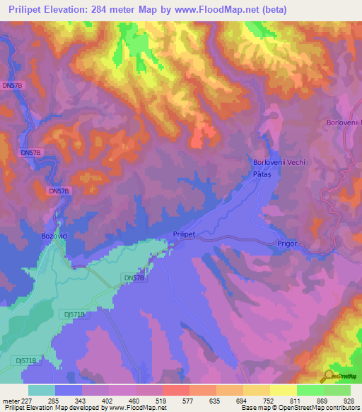 Prilipet,Romania Elevation Map