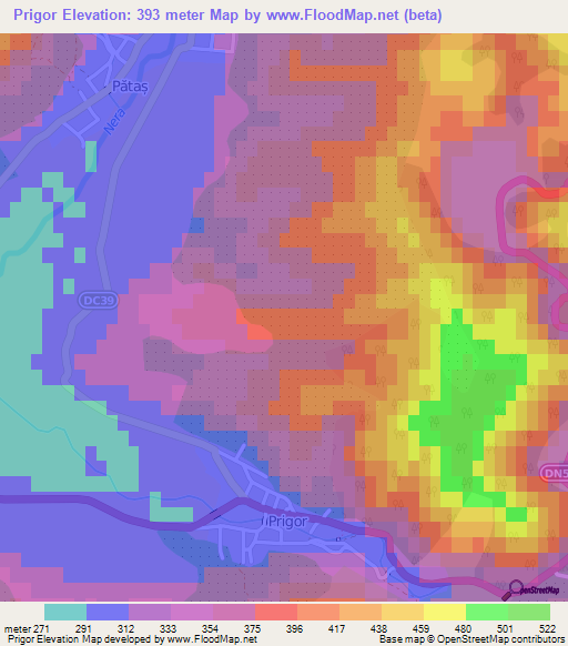 Prigor,Romania Elevation Map