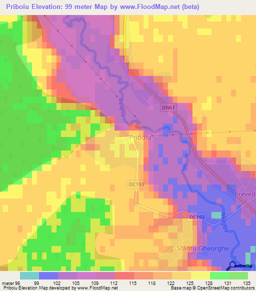 Priboiu,Romania Elevation Map