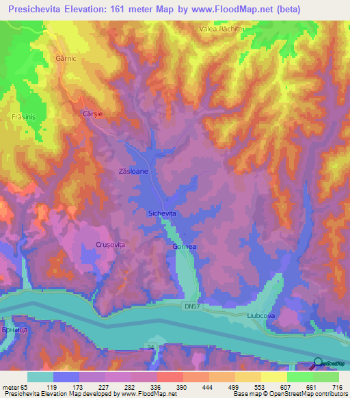 Presichevita,Romania Elevation Map