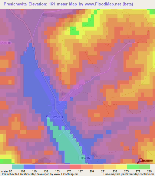 Presichevita,Romania Elevation Map