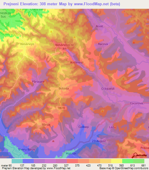 Prejneni,Romania Elevation Map