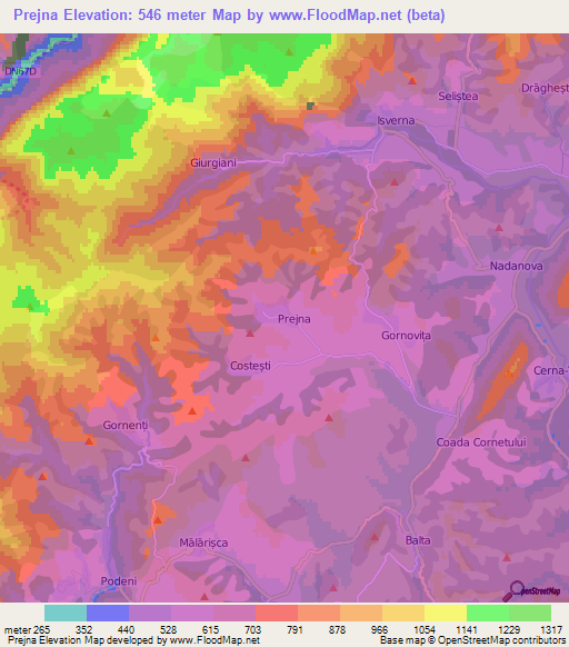 Prejna,Romania Elevation Map