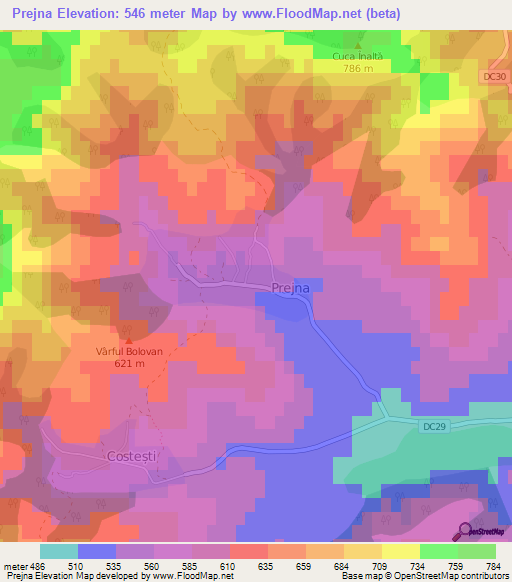 Prejna,Romania Elevation Map