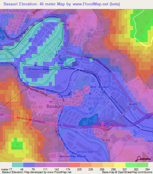 Basauri,Spain Elevation Map