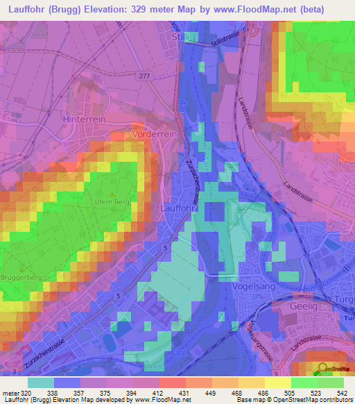 Lauffohr (Brugg),Switzerland Elevation Map