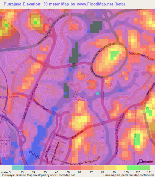 Putrajaya,Malaysia Elevation Map