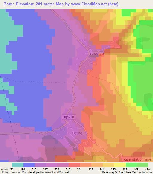 Potoc,Romania Elevation Map