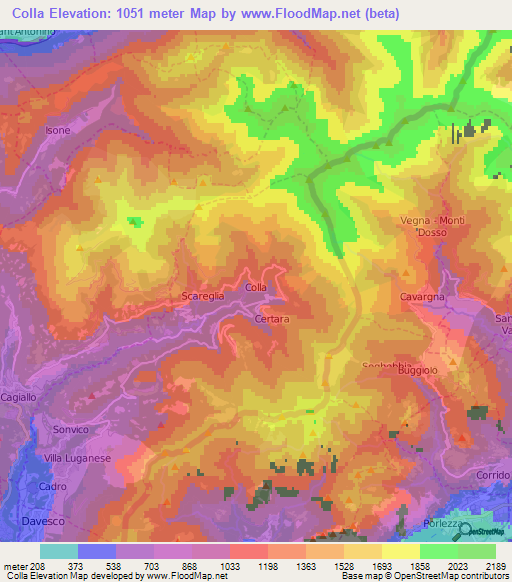 Colla,Switzerland Elevation Map