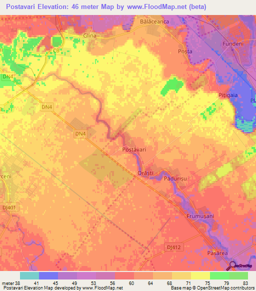 Postavari,Romania Elevation Map