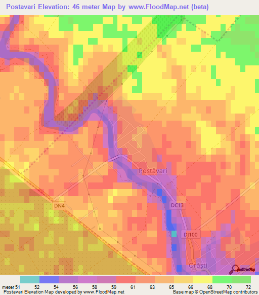 Postavari,Romania Elevation Map