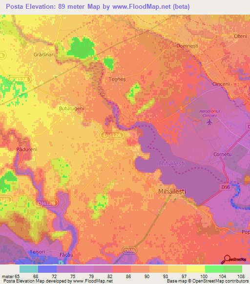 Posta,Romania Elevation Map