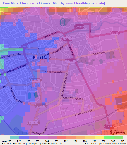 Baia Mare,Romania Elevation Map