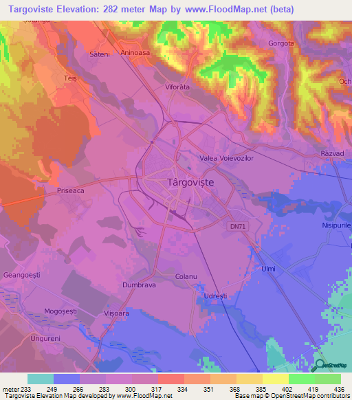 Targoviste,Romania Elevation Map