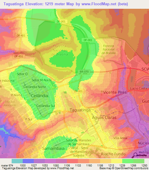 Taguatinga,Brazil Elevation Map