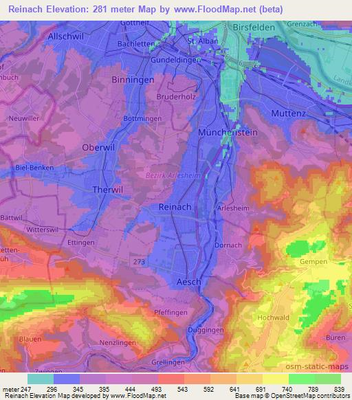 Reinach,Switzerland Elevation Map