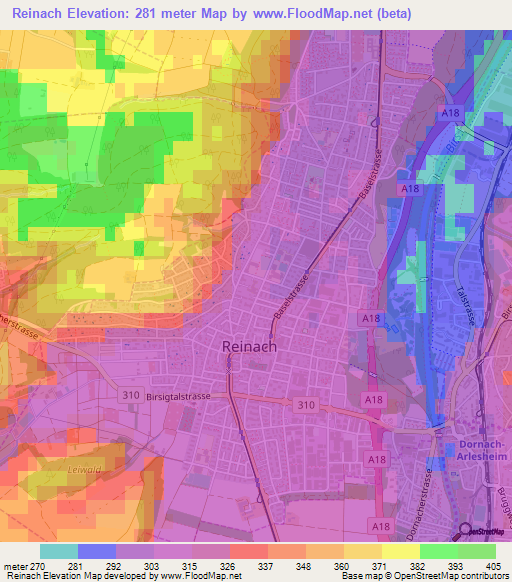 Reinach,Switzerland Elevation Map