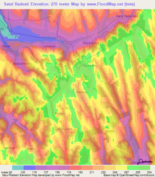 Satul Radesti,Romania Elevation Map