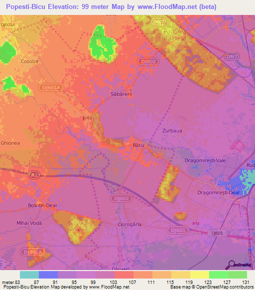 Popesti-Bicu,Romania Elevation Map